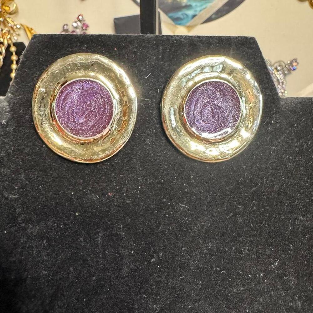 Purple glitter earrings with gold